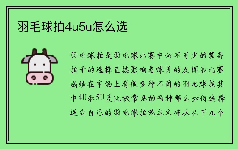 羽毛球拍4u5u怎么选